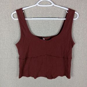 Fabletics Tank Top Womens 2X Burgundy Ribbed Cropped Sleeveless Workouts Casual